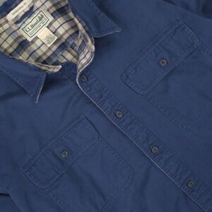 LL Bean Shirt Mens 2XLT Blue Twill Hurricane Flannel Lined Button Front Work